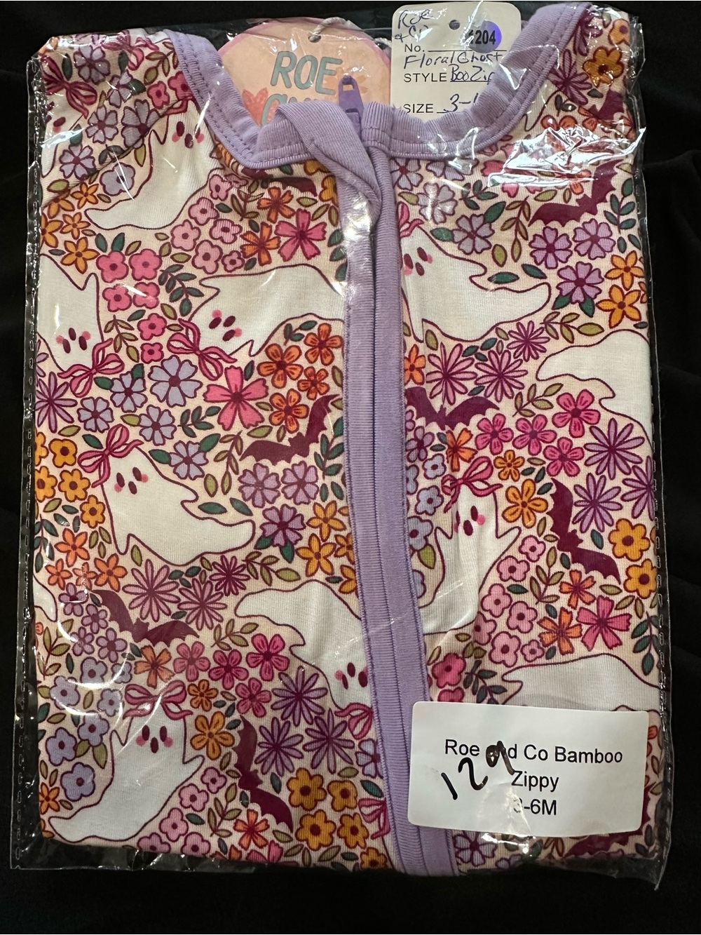 Halloween Floral & Ghost Bamboo Zippy One-Piece Convertible Footie